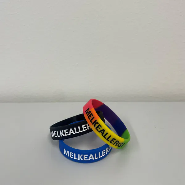 Hovedbilde Silikonarmbånd Melkeallergi barn (medlemspris 50,-)